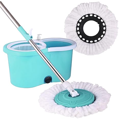 Zureni Bucket Quick Spin Mop with 2 Microfiber Wet Dry Mophead Floor Cleaning pocha