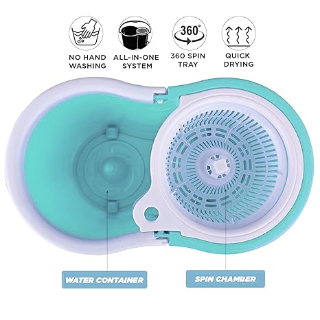 Zureni Bucket Quick Spin Mop with 2 Microfiber Wet Dry Mophead Floor Cleaning pocha