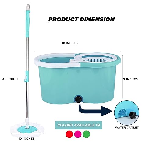 Zureni Bucket Quick Spin Mop with 2 Microfiber Wet Dry Mophead Floor Cleaning pocha