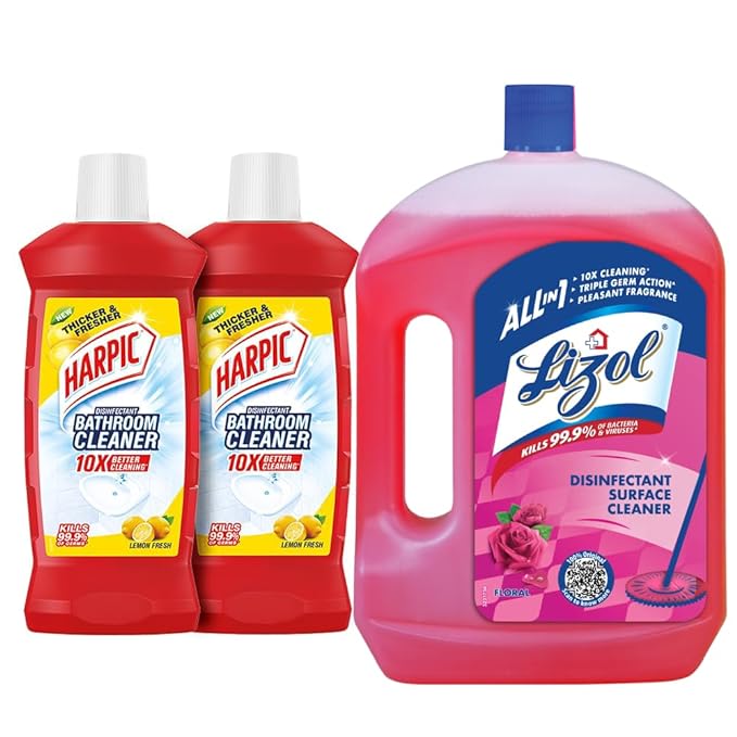 Harpic Bathroom Cleaner (Pack of 2) & Disinfectant Floor Cleaner Floral Combo