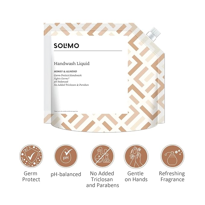 Amazon Brand Solimo Handwash Liquid Refill, Honey Almond, Pack of 2
