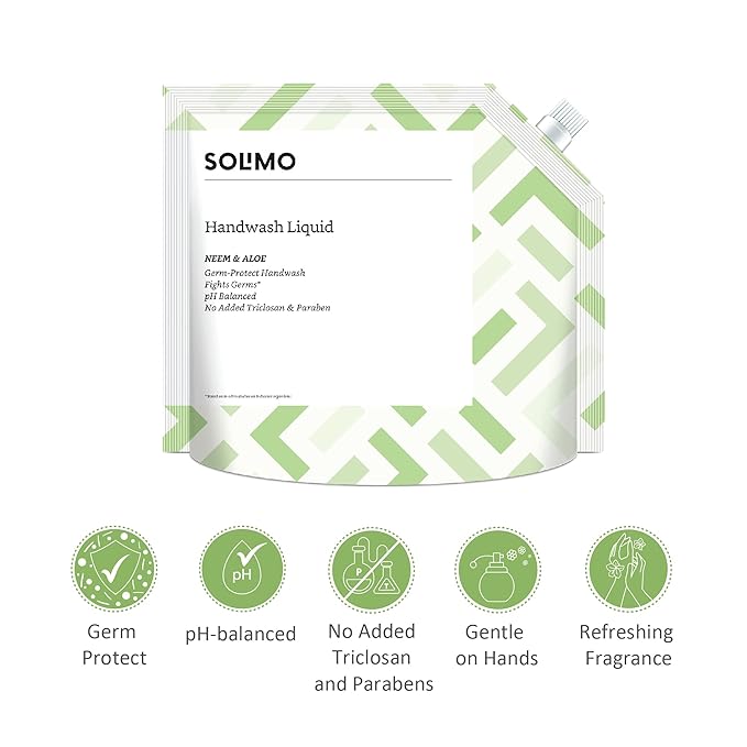 Amazon Brand Solimo Handwash Liquid Refill, Neem & Aloe, Pack of 2