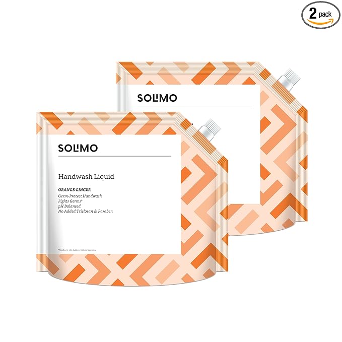 Amazon Brand Solimo Handwash Liquid Refill, Orange Ginger, Pack of 2