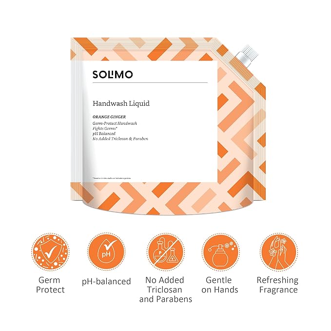 Amazon Brand Solimo Handwash Liquid Refill, Orange Ginger, Pack of 2