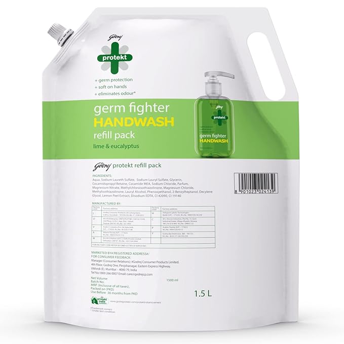 Godrej Protekt Germ Fighter Handwash Refill Pack, Lime & Eucalyptus