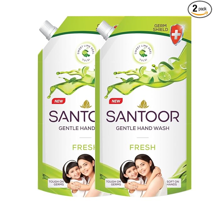 Santoor Fresh Gentle Sweet Lime Peel & Tulsi Hand Wash, Pack of 2