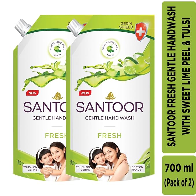Santoor Fresh Gentle Sweet Lime Peel & Tulsi Hand Wash, Pack of 2