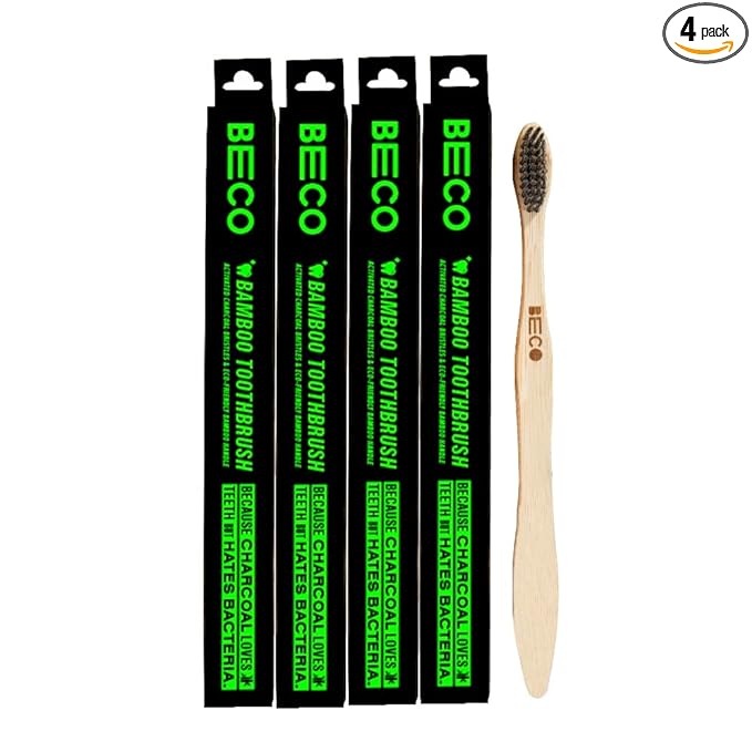Beco Compostable Bamboo Toothbrush, Pack of 4
