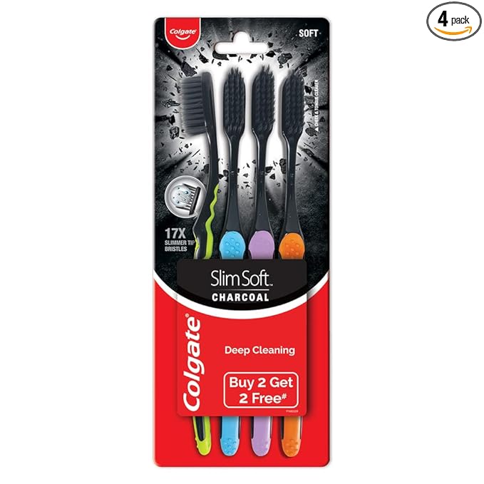 Colgate Slimsoft Charcoal Manual Toothbrush, Pack of 4