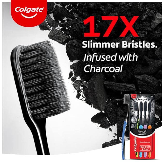 Colgate Slimsoft Charcoal Manual Toothbrush, Pack of 4