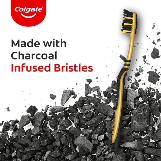 Colgate ZigZag Charcoal Medium Bristle Manual Toothbrush, Pack of 4