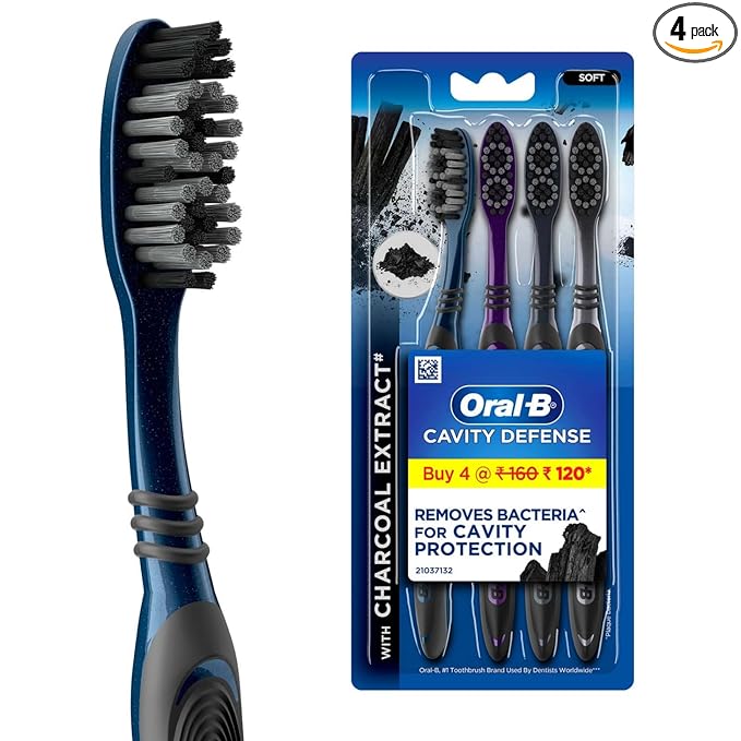 Oral B Cavity Defense 123 Black Manual Toothbrush with charcoal Extarct, Pack of 4