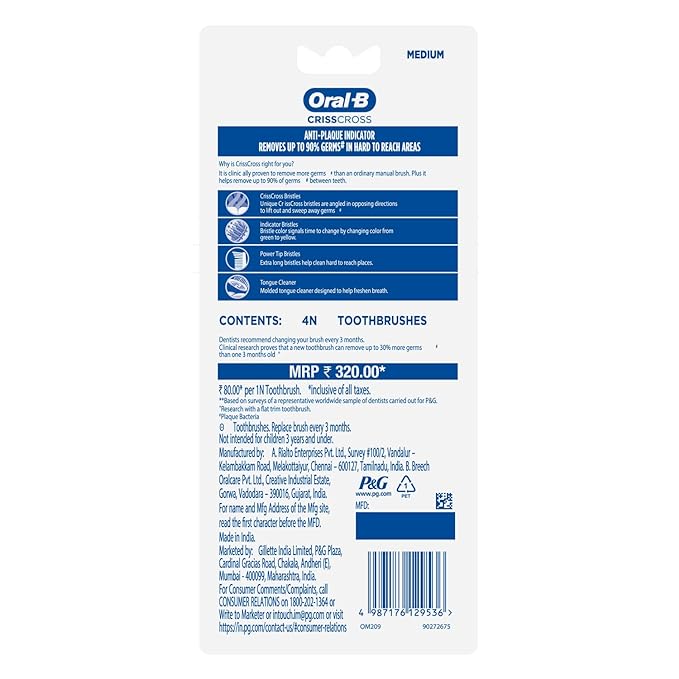 Oral B Criss Cross Toothbrush, Pack of 4