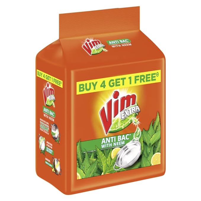 Vim Extra Anti Bacterial Dishwash Bar Neem (Pack of 5)