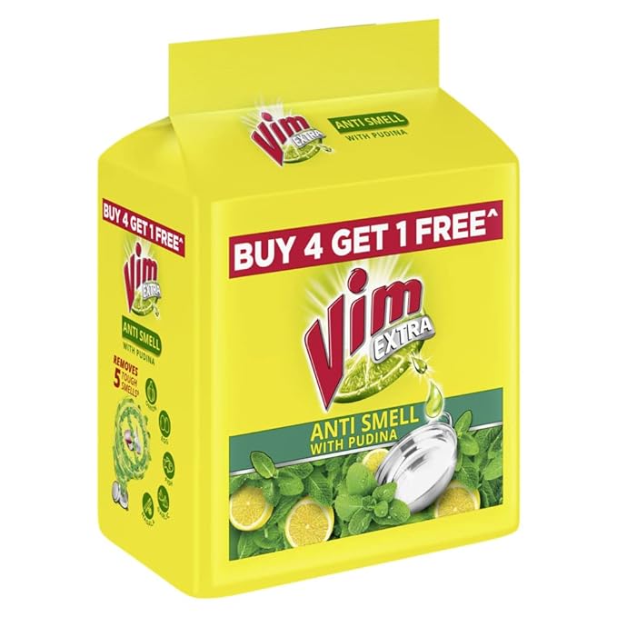 Vim Extra Anti Smell Dishwash Bar (Pack of 5)