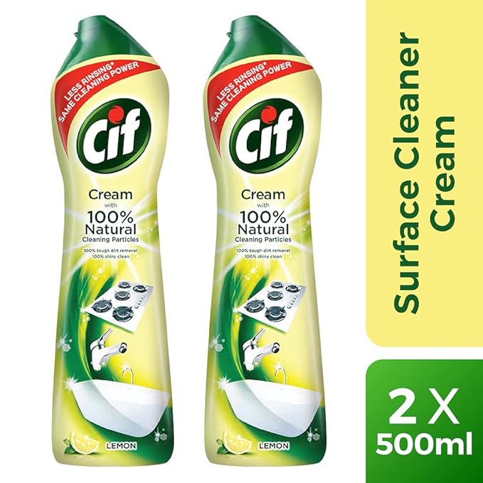 CIF Lemon Abrasive Surface Cleaner Cream for Kitchen & Bathroom, Pack of 2