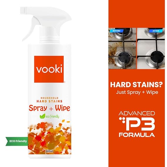Vooki Ecofriendly Hard Stains Spray and Wipe, Pack of 2