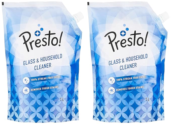 Amazon Brand - Presto Glass & Household Cleaner Refill Pouch (Pack of 2)