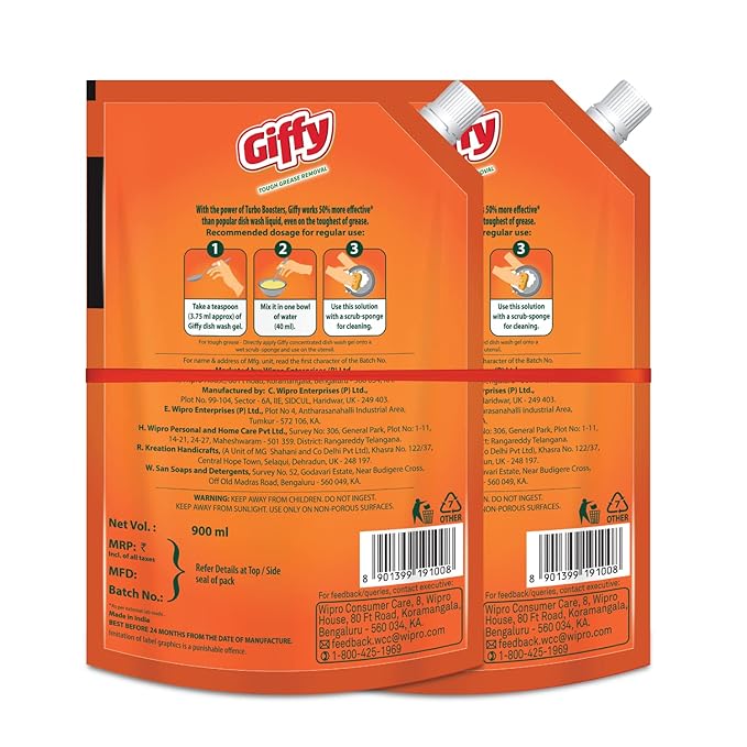 Giffy Liquid Dish Wash Gel with Turbo Boosters (Pack of 2)