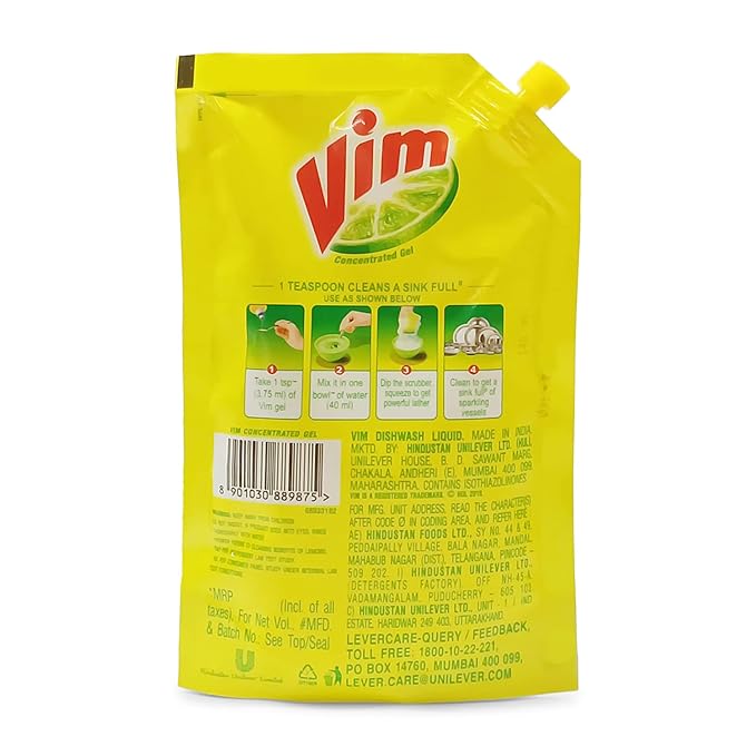 Vim Lemon Dishwash Liquid Gel Pouch