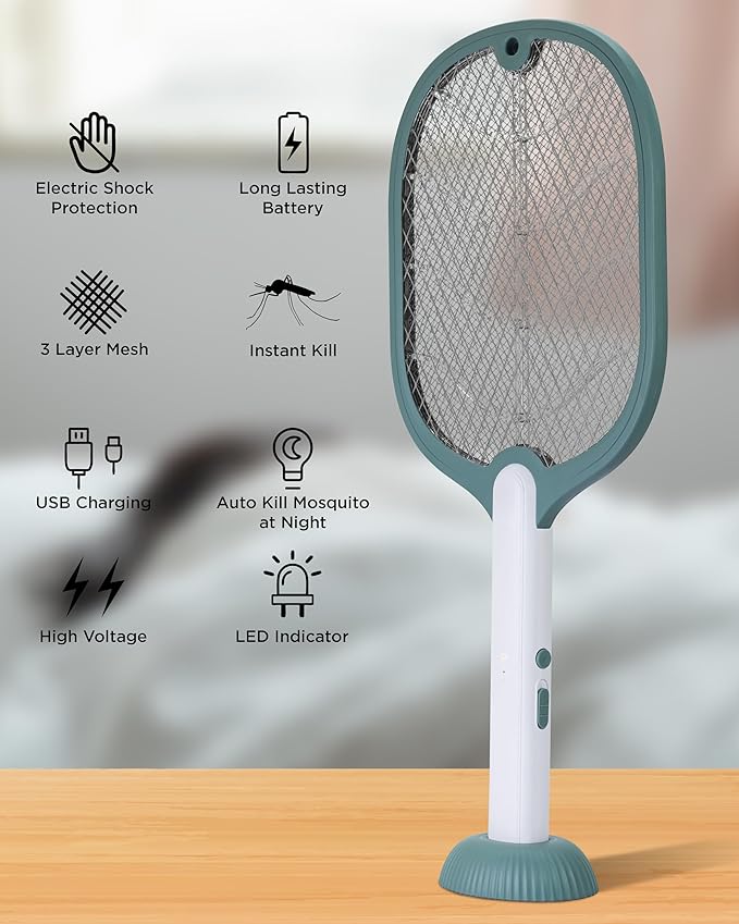 Weird Wolf 2 in 1 UV Light Mosquito Racket Bat with Base Stand