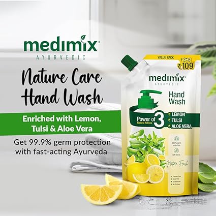 Medimix Ayurvedic Nature Fresh Hand Wash Refill With Lemon, Tulsi & Aloe Vera, Pack of 2