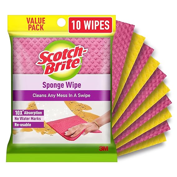 Scotch-Brite Sponge Wipe Resusable Kitchen Cleaning Sponge (Pack of 10)