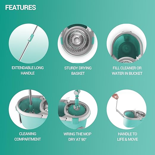 Spotzero by Milton Royale Steel Wringer Spin Mop with Big Wheels 2 Refills