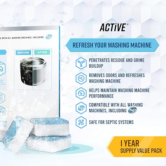 ACTIVE Washing Machine Cleaner Descaler Deep Cleaning Tablets (Pack of 24)