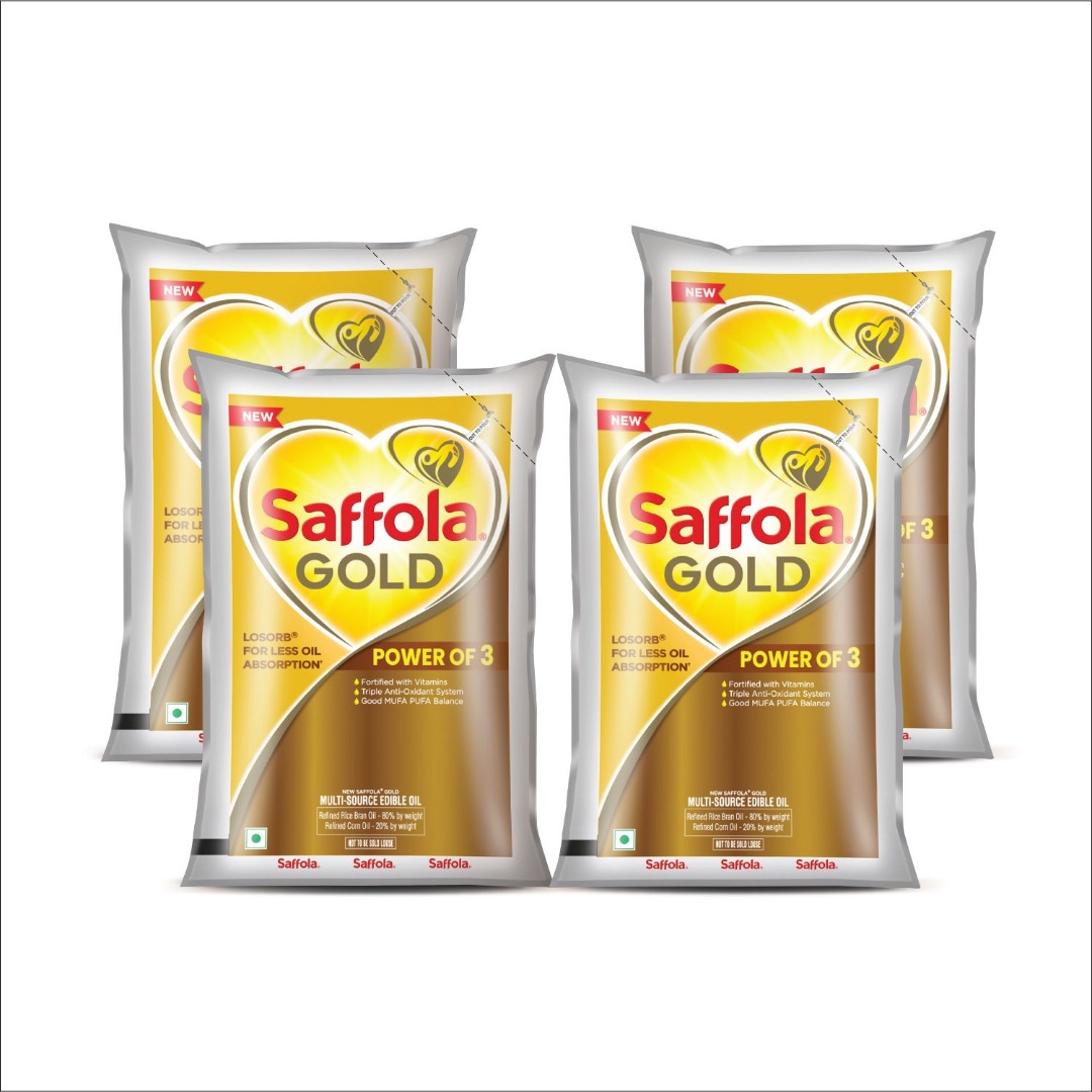 Saffola Gold| Power of 3 | Blend of Rice Bran & Corn Blended Oil Pouch