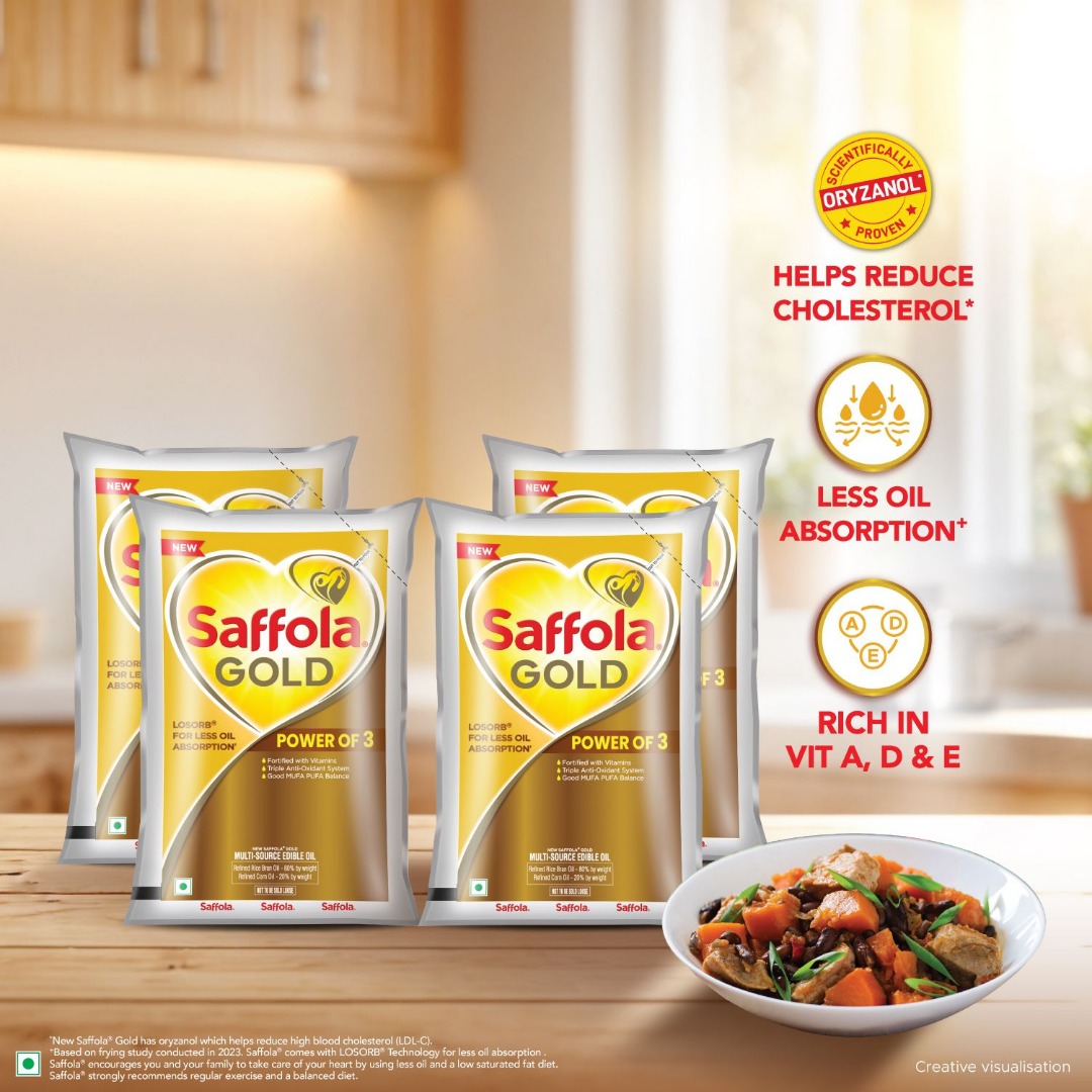 Saffola Gold| Power of 3 | Blend of Rice Bran & Corn Blended Oil Pouch