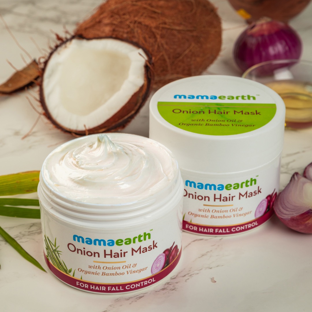 MamaEarth Onion Hair Mask | for Hair Fall Control | with Onion Oil and Organic Bamboo Vinegar