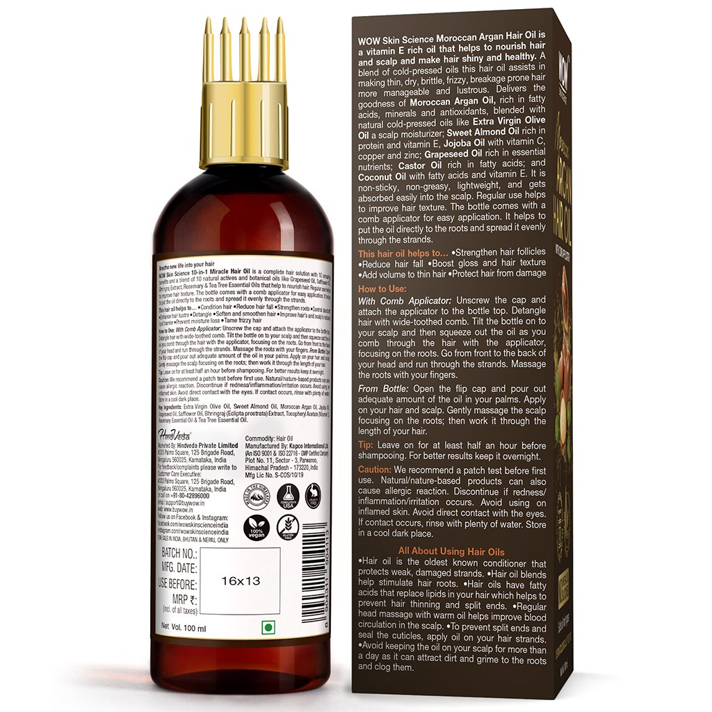 WoW Moroccan Argan Hair Oil with Comb Applicator