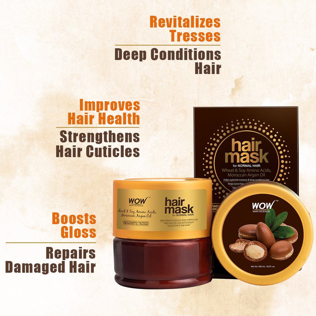 Wow Wheat and Soy Amino Acids | Moroccan Argan Oil Hair Mask for Normal Hair