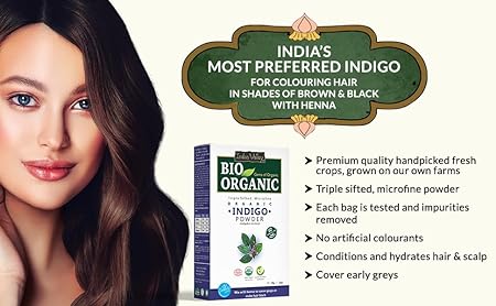 Indus Valley Bio Organic 100% Organic and Herbal Indigo Powder for Natural Hair Coloring | Protects hair from Damage