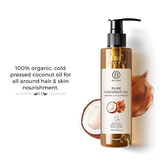 Brillare Pure Coconut Oil, Organic and Cold Pressed Hair Oil with Zero Chemicals
