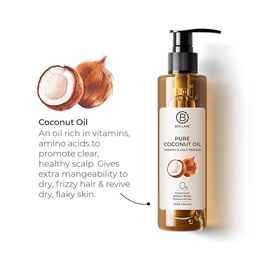 Brillare Pure Coconut Oil, Organic and Cold Pressed Hair Oil with Zero Chemicals