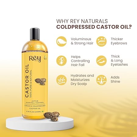 Rey Naturals Castor Oil (Arandi Oil) | Cold Pressed for Hair & Skin Care