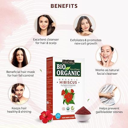 Indus Valley Bio Organic Hibiscus Flower Powder For Face Pack And Hair Mask