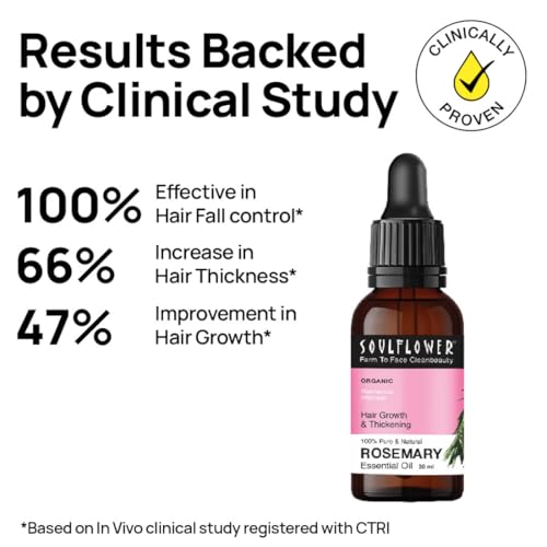 Soulflower Rosemary Essential Oil for Hair Growth, Hair Fall Control and Nourishment, Skin Care