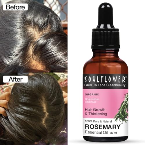 Soulflower Rosemary Essential Oil for Hair Growth, Hair Fall Control and Nourishment, Skin Care