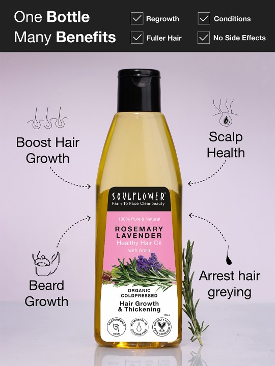 Soulflower Rosemary Lavender Hair Oil For Hair Growth, Hair Fall Control, Healthy Scalp