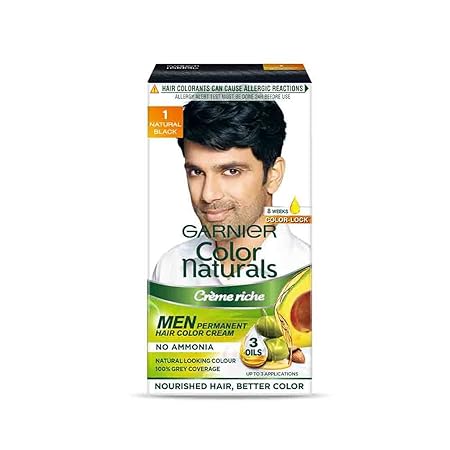 Garnier Hair Colouring Creme | Long-lasting Colour | Smoothness & Shine | Color Naturals Men | 1 Natural Black +