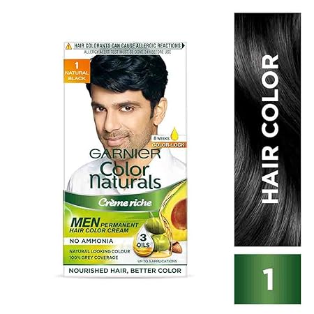 Garnier Hair Colouring Creme | Long-lasting Colour | Smoothness & Shine | Color Naturals Men | 1 Natural Black +
