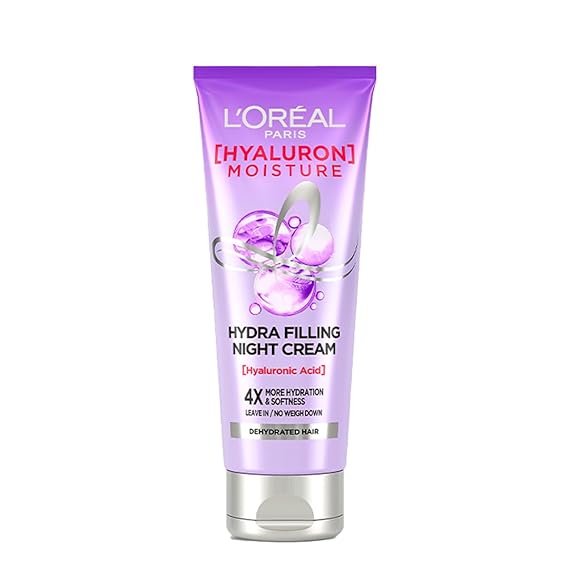 Loreal Paris Filling Night Cream, Leave In Hair Cream with Hyaluronic Acid, For Dry & Dehydrated Hair Hyaluron Moisture 72H Hydra