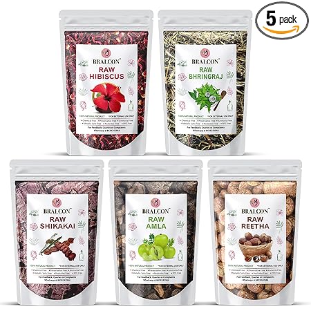 BRALCON Organic Raw Reetha Amla Shikakai Bhringraj Hibiscus Combo