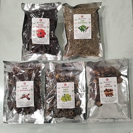 BRALCON Organic Raw Reetha Amla Shikakai Bhringraj Hibiscus Combo