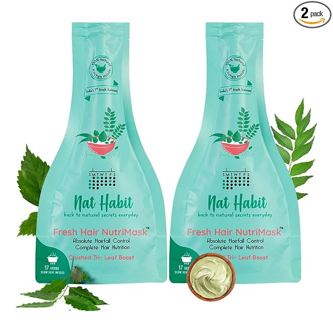Nat Habit Crushed Tri-Leaf NutriMask - Hair Mask For Hairfall | Conditioning | Smoothening & Shine | Suitable For All Hair & Scalp Types