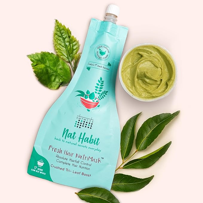 Nat Habit Crushed Tri-Leaf NutriMask - Hair Mask For Hairfall | Conditioning | Smoothening & Shine | Suitable For All Hair & Scalp Types