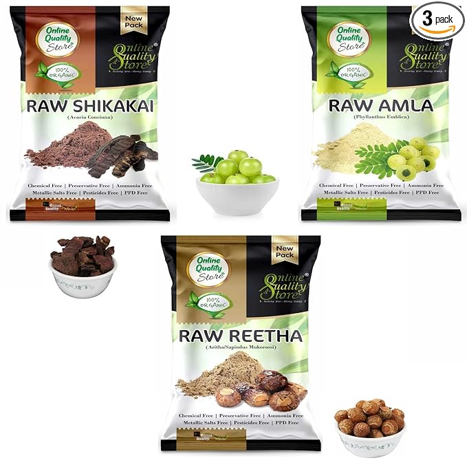 Online Quality Store Reetha Amla Shikakai Combo Raw Form
